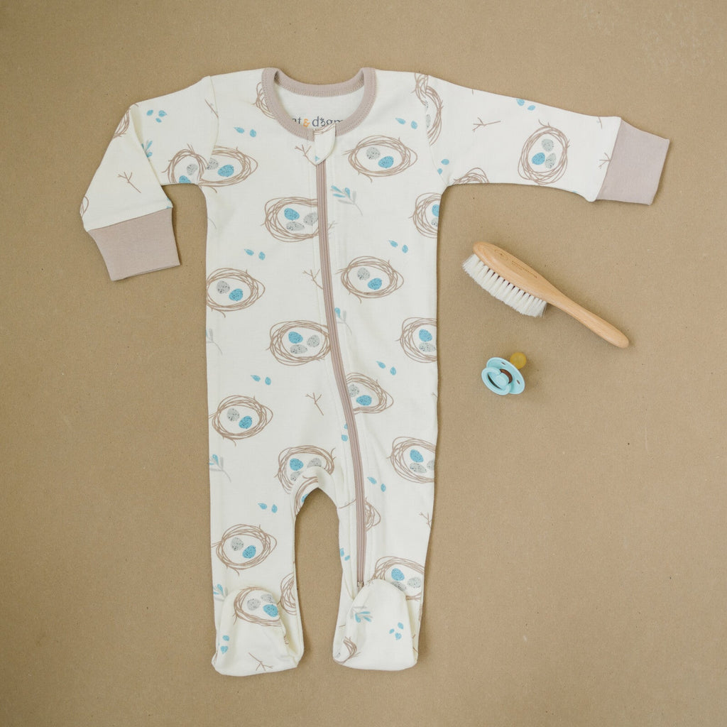 GOTS Certified Organic Cotton Zippy Footed - Quail Nest