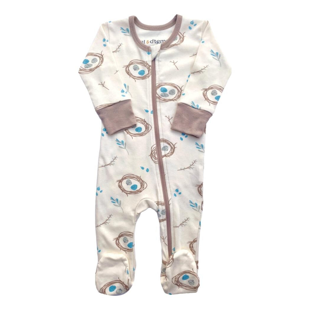 GOTS Certified Organic Cotton Zippy Footed - Quail Nest