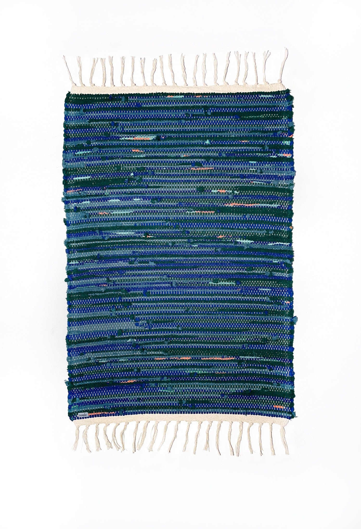 nimol handwoven rug with ties - navy and blue tones