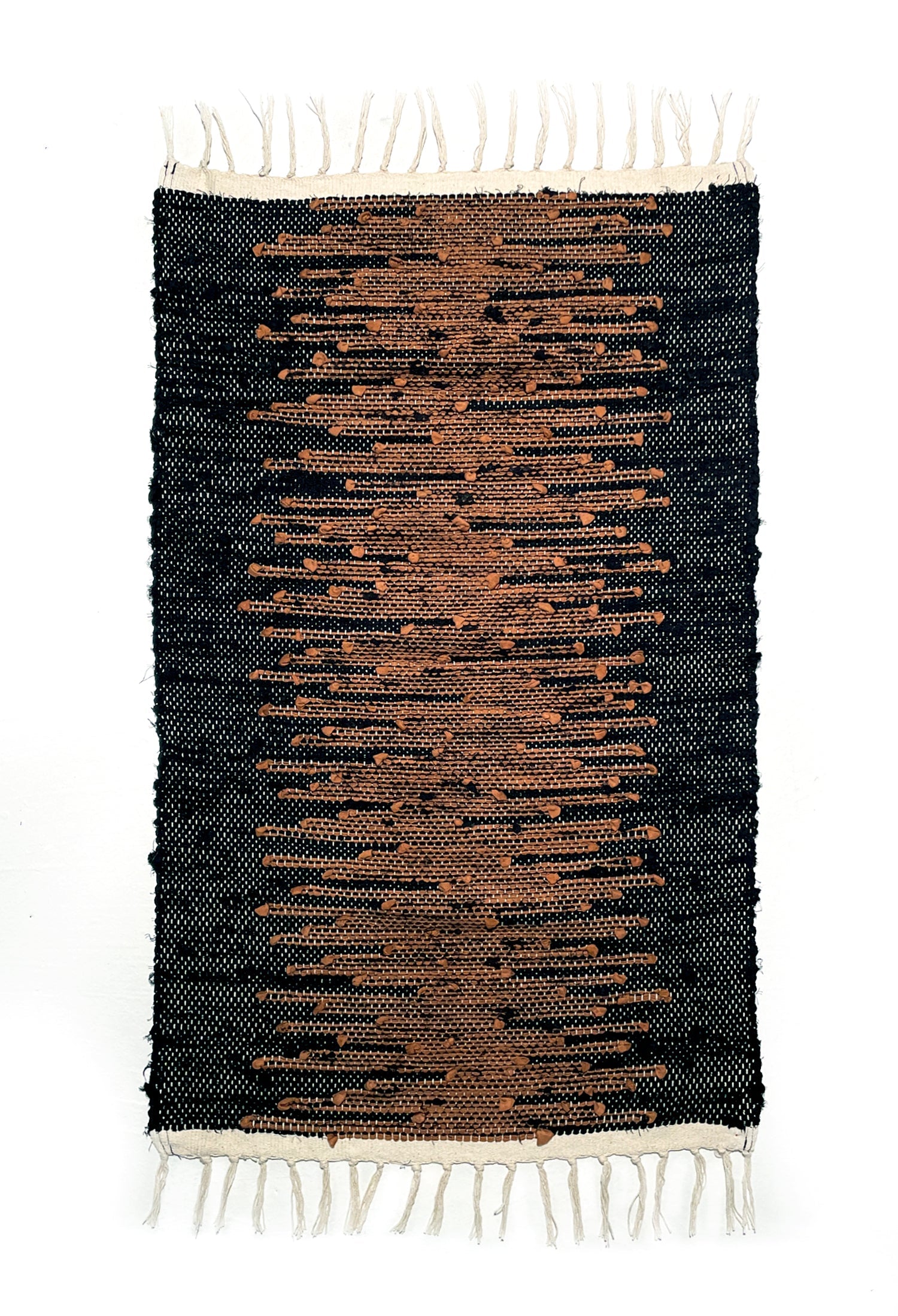 nimol handwoven rug with ties - black and white tones