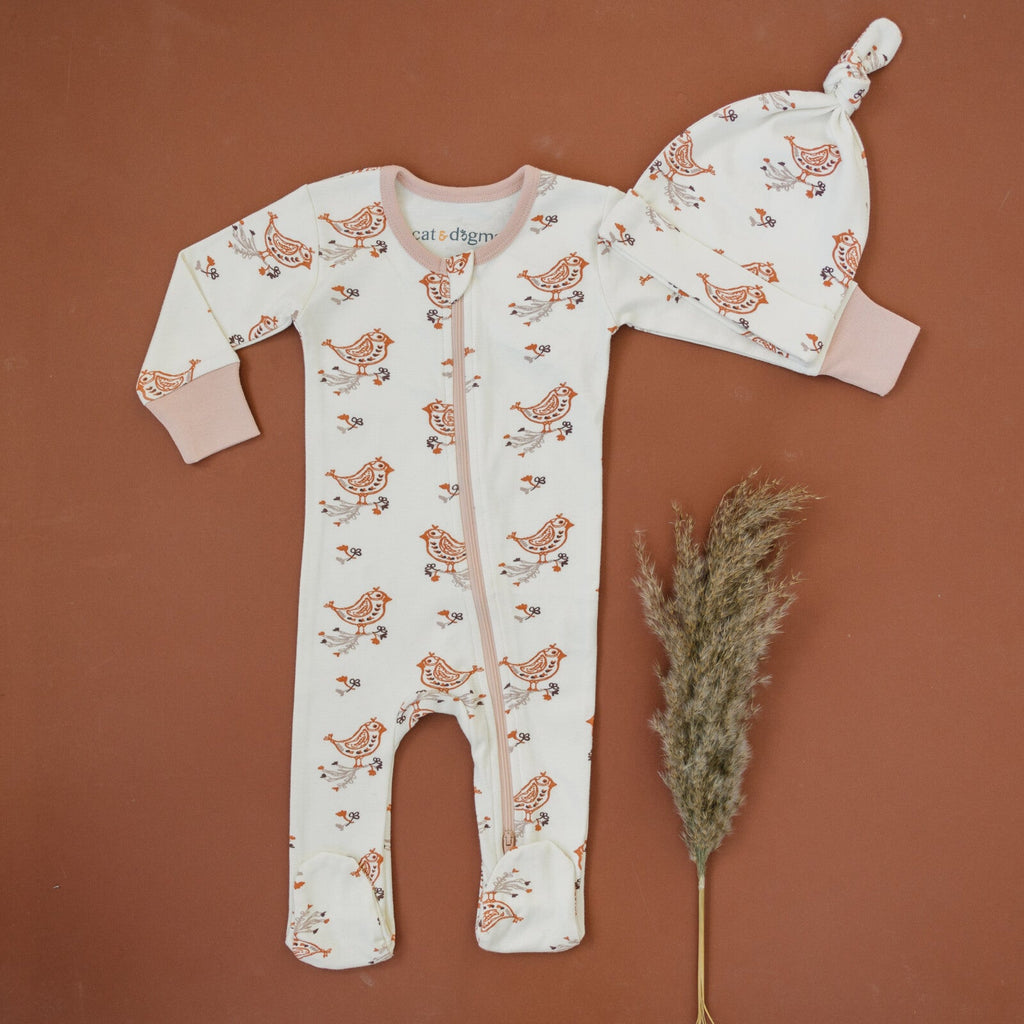 GOTS Certified Organic Cotton Zippy Footed - Celadon Quail