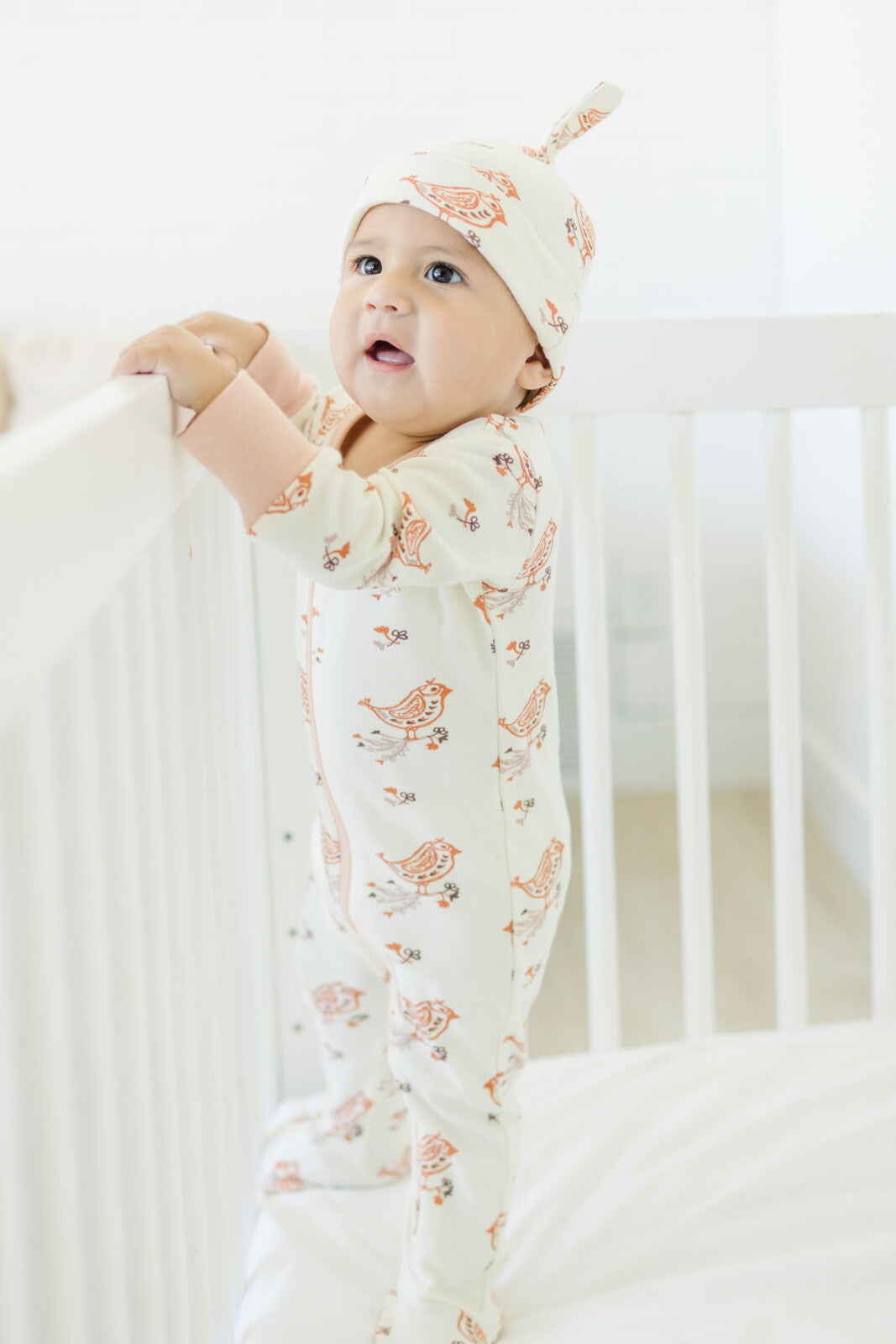 GOTS Certified Organic Cotton Zippy Footed - Celadon Quail