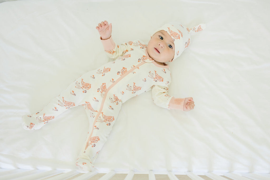 GOTS Certified Organic Cotton Zippy Footed - Celadon Quail