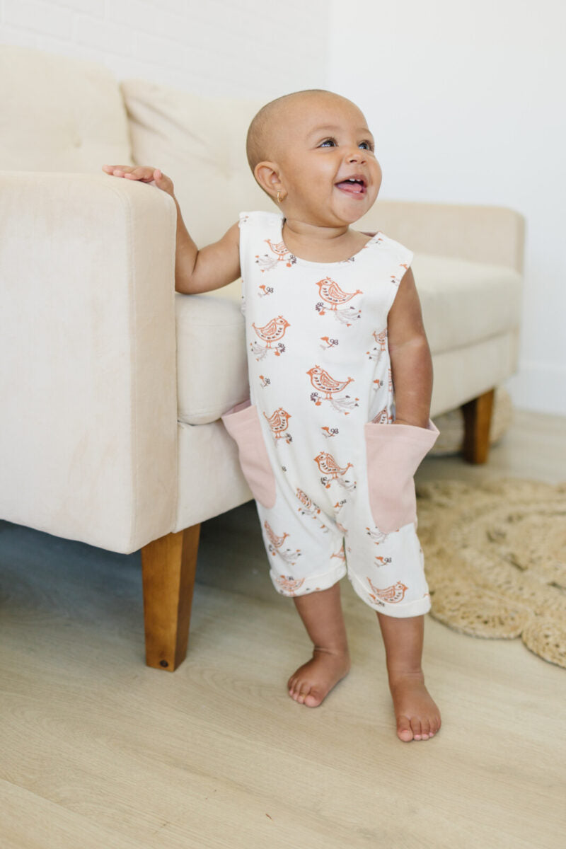 GOTS Certified Organic Cotton Sleeveless Romper - Celadon Quail