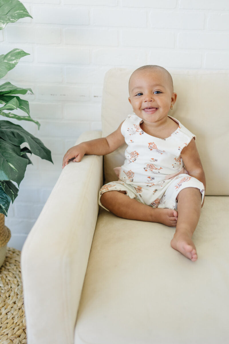 GOTS Certified Organic Cotton Sleeveless Romper - Celadon Quail