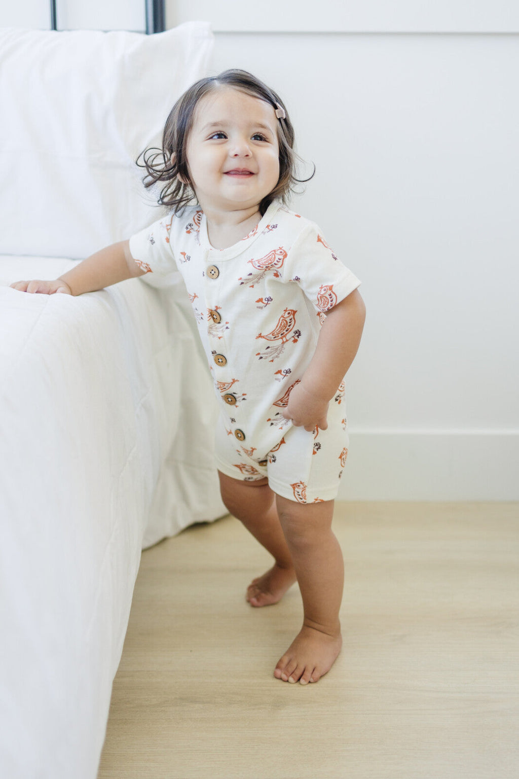 GOTS Certified Organic Cotton Short Sleeve Romper - Celadon Quail