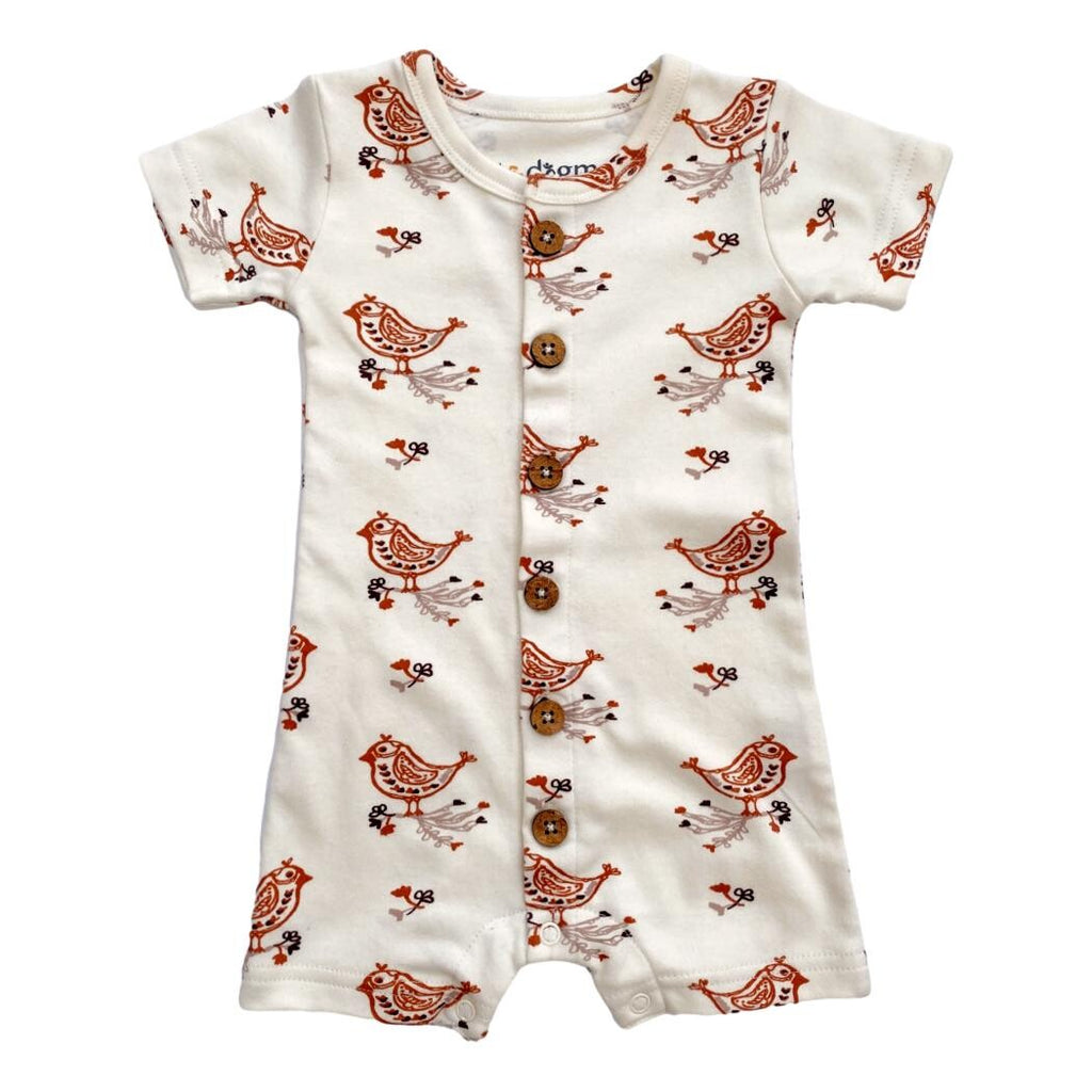 GOTS Certified Organic Cotton Short Sleeve Romper - Celadon Quail