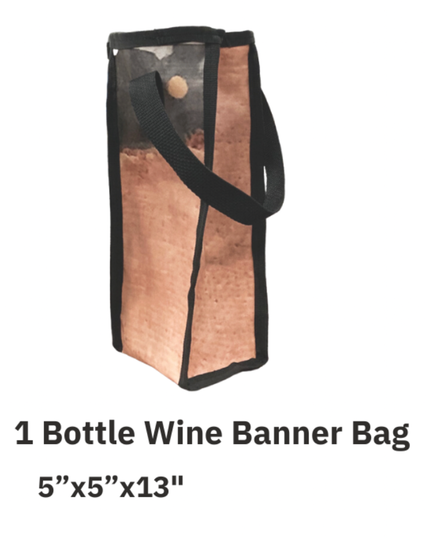 Repurposed 1 Bottle Wine Banner Bag - Mesh