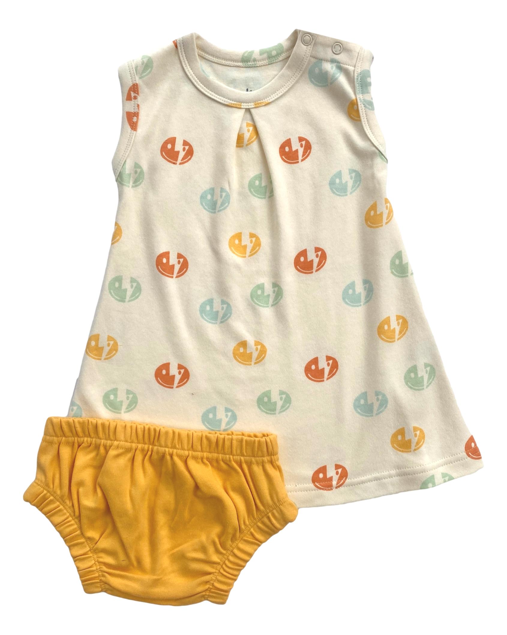 GOTS Certified Organic Cotton Dress w/ Bloomers - Smiley Bolts