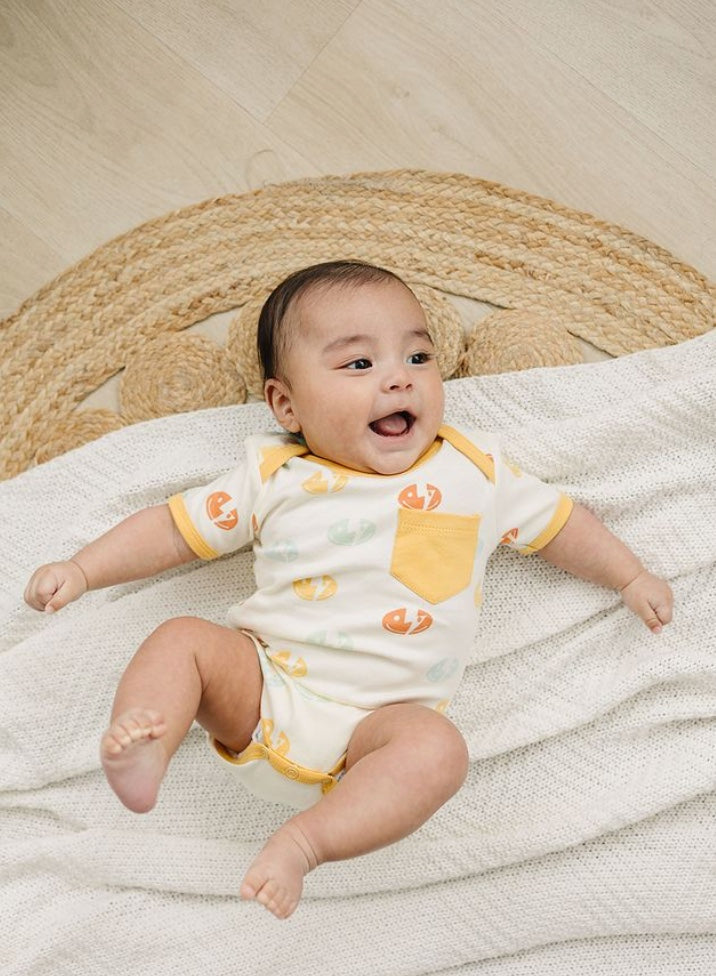 GOTS Certified Organic Cotton Short Sleeve Bodysuit - Smiley Bolts