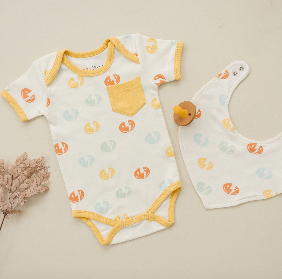 GOTS Certified Organic Cotton Short Sleeve Bodysuit - Smiley Bolts