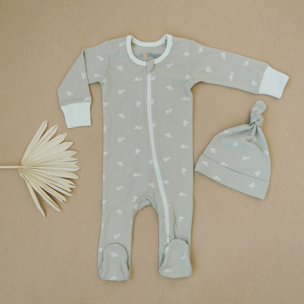 GOTS Certified Organic Cotton Zippy Footed - Freshwater Snail