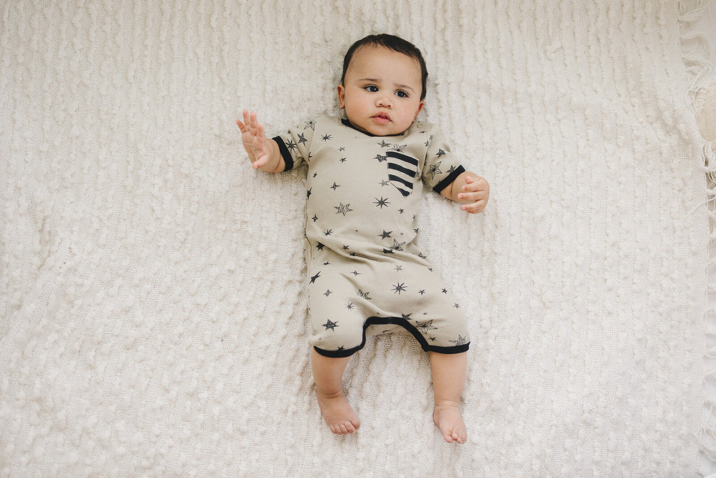 GOTS Certified Organic Cotton Short Sleeve Romper - Cosmic Stars