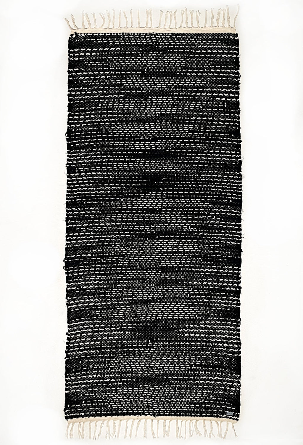 nimol handwoven rug with ties - black and white tones