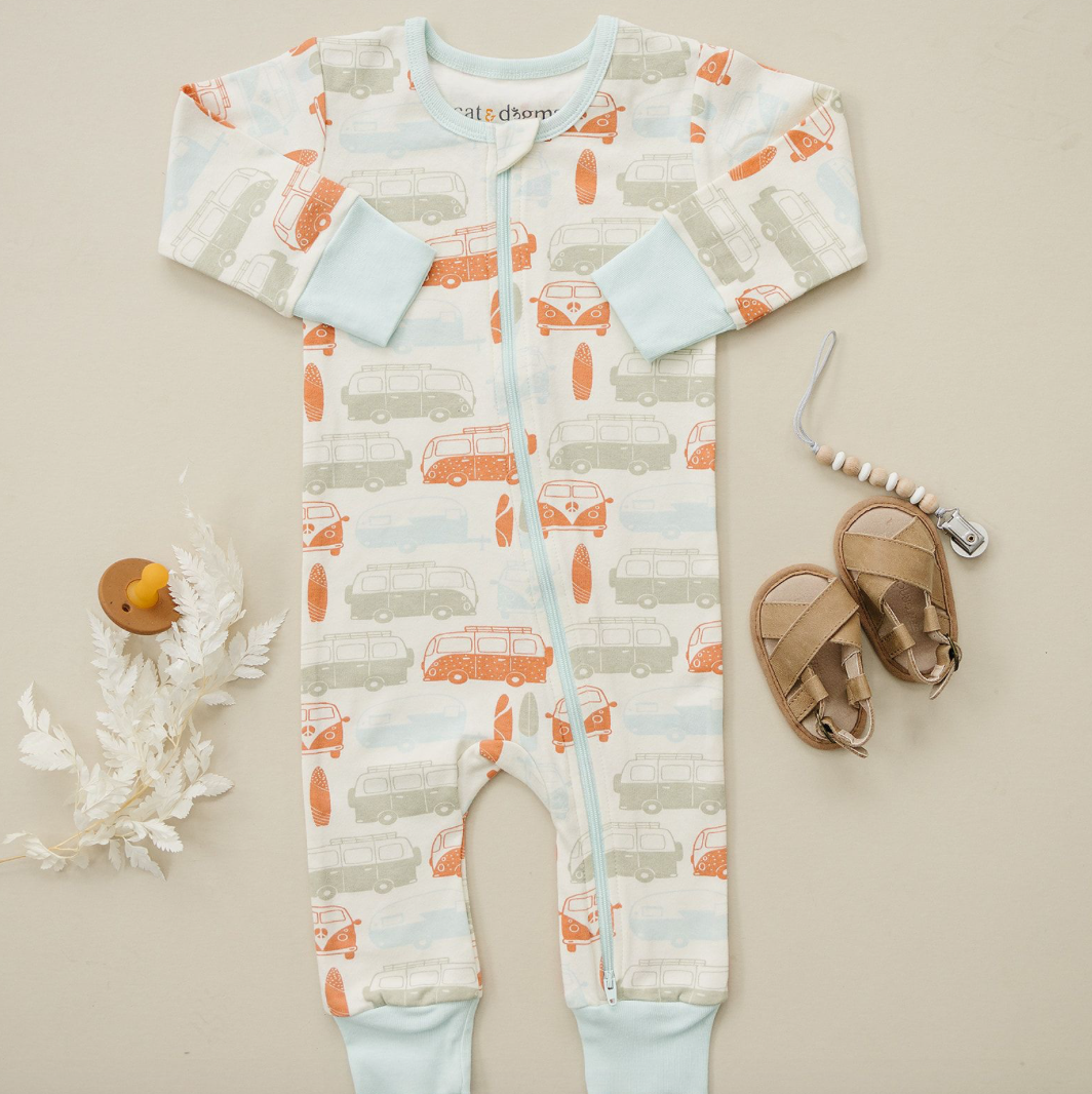 GOTS Certified Organic Cotton Zippy - Vintage Busses