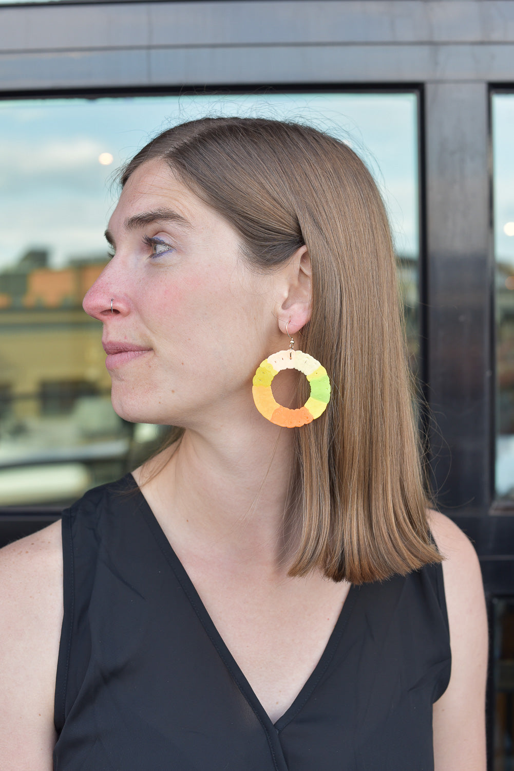 Colorful Round Hoop Earrings - Upcycled Perler Beads by Constance Wilde