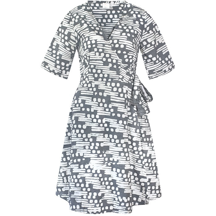 3/4 sleeve batique wrap dress
