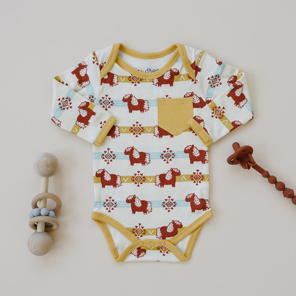GOTS Certified Organic Cotton Long Sleeve Bodysuit - Aztec Pony