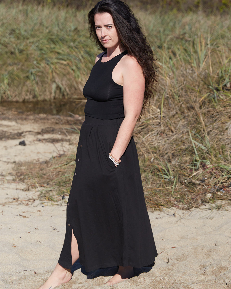 organic button down maxi skirt