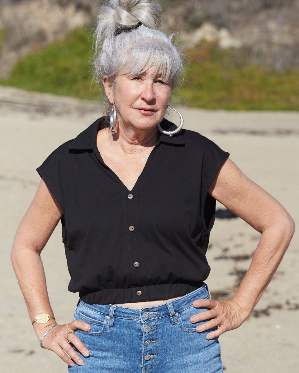 organic button down collared top