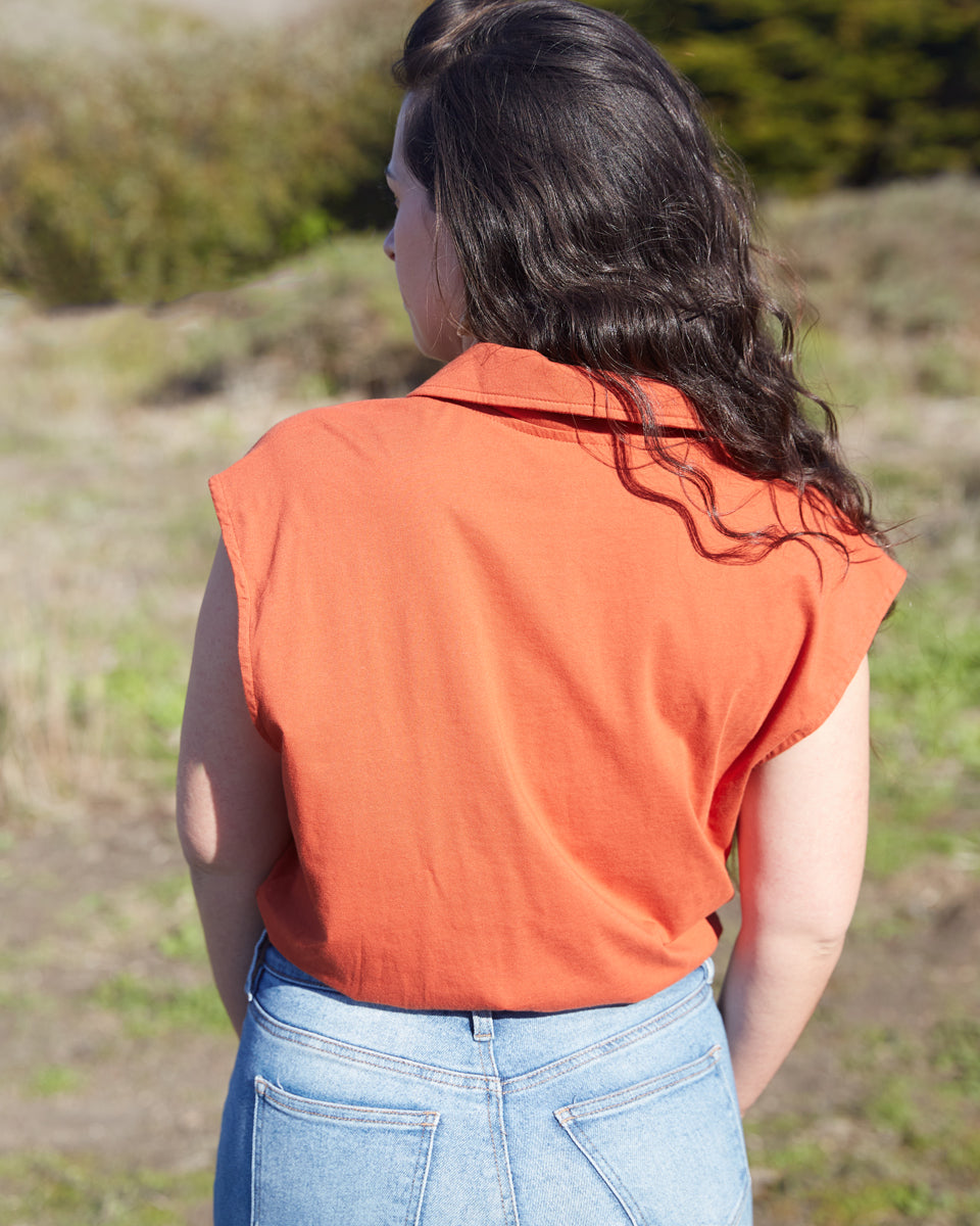 organic button down collared top