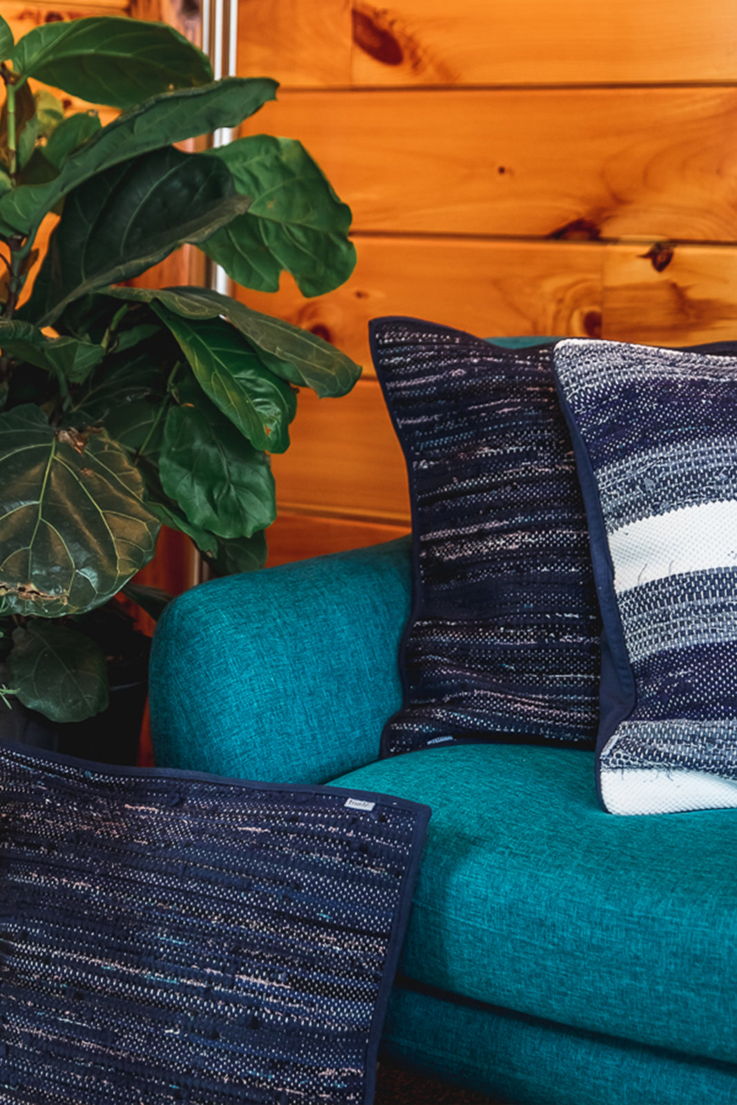 rithy handwoven pillow covers - navy and blue tones