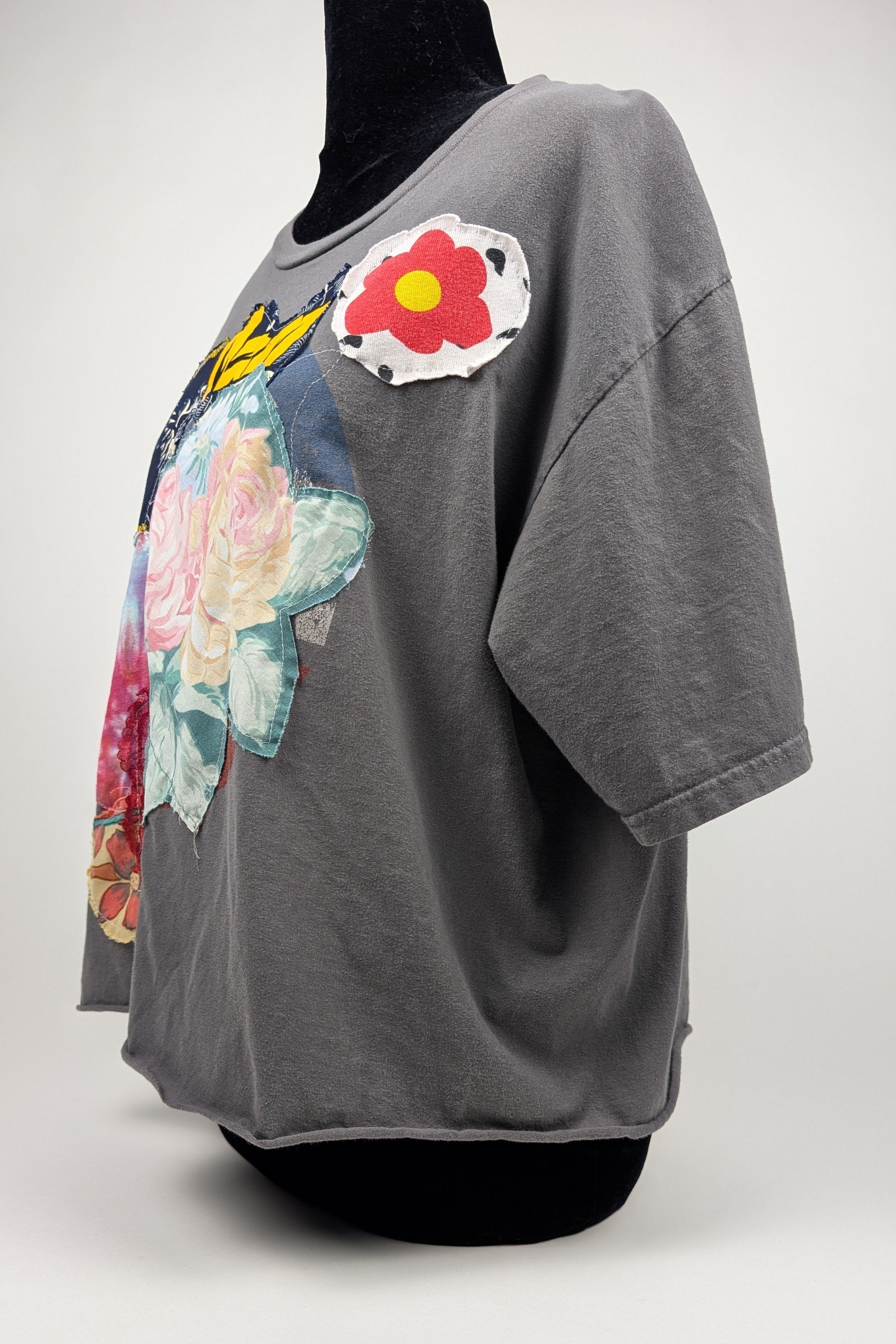 Grey Patchwork Constance Wilde Upcycled Short Sleeve Top