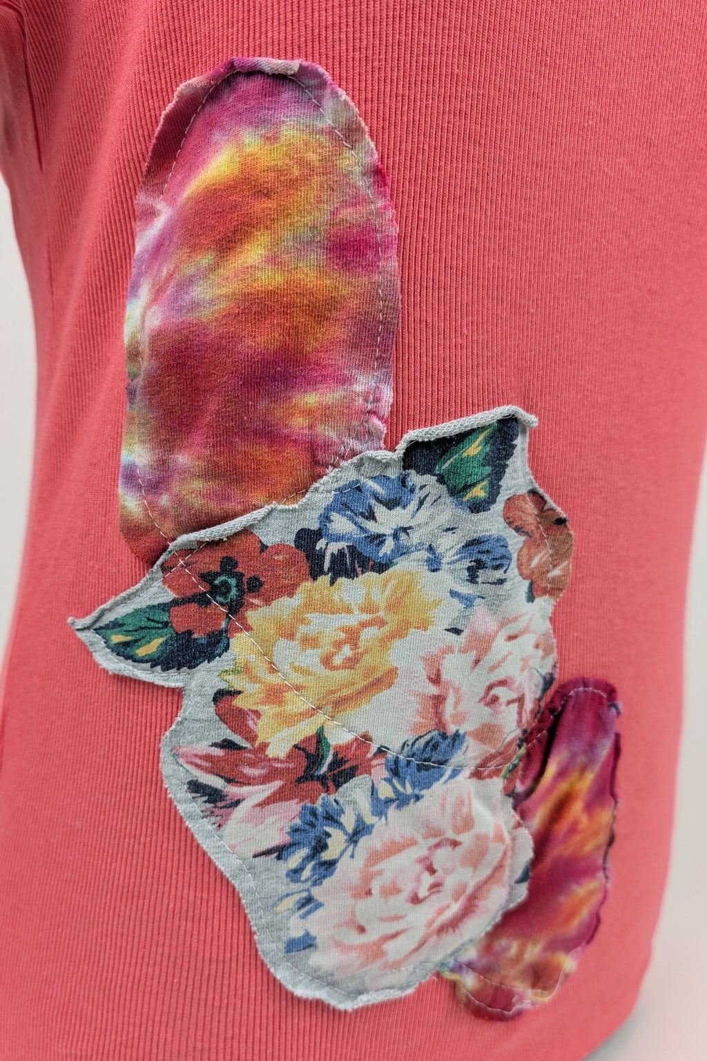 Pink Ribbed Patchwork Constance Wilde Upcycled Short Sleeve Top