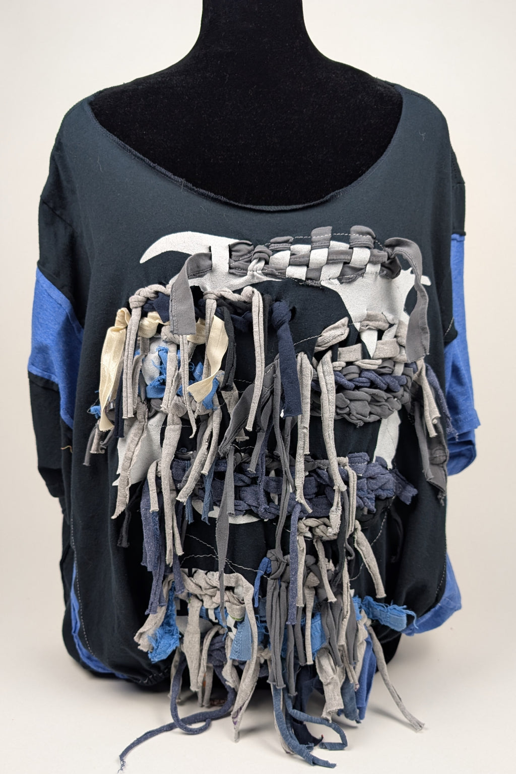 Black Blue Woven Constance Wilde Upcycled Cropped Top