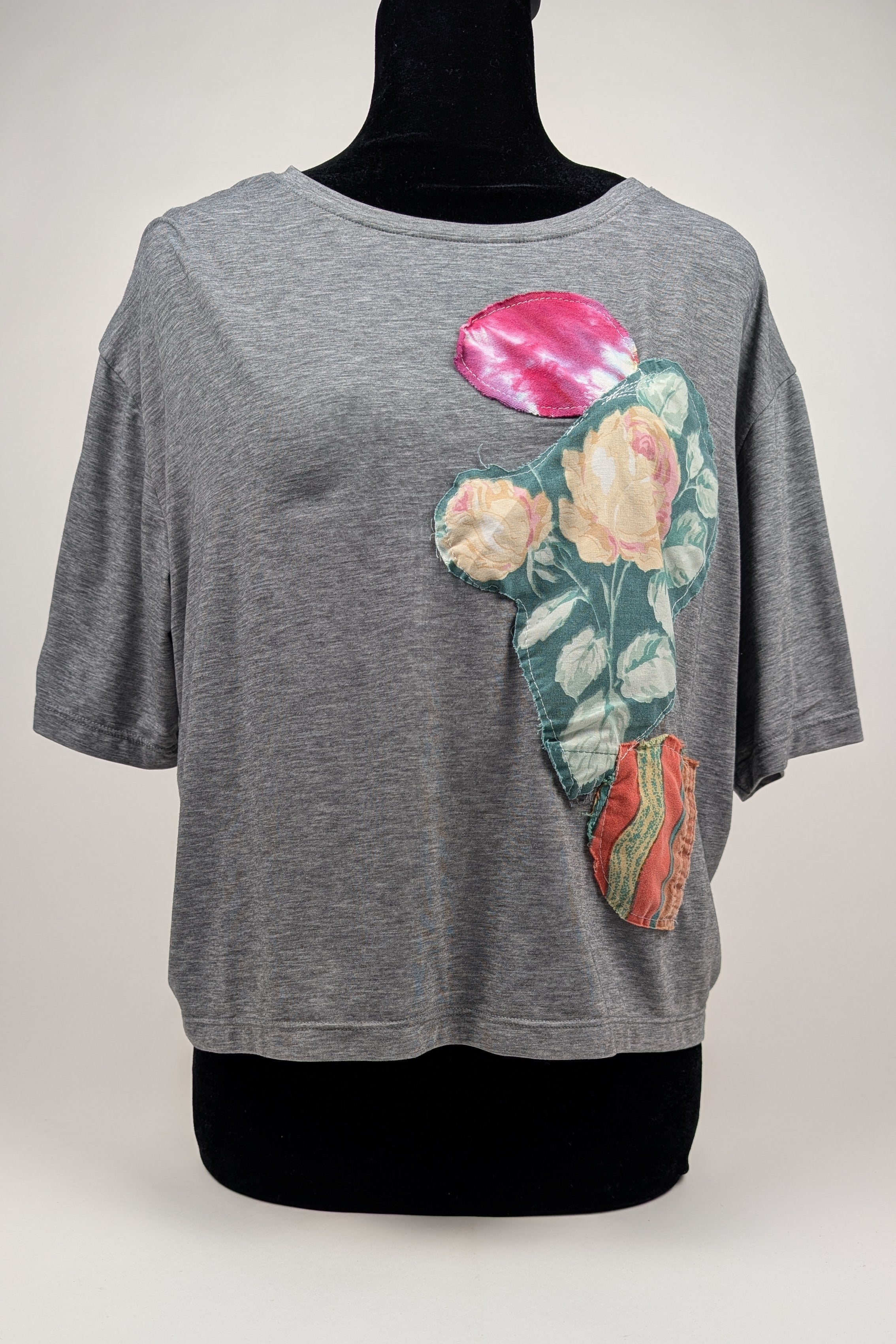 Grey Patchwork Constance Wilde Upcycled Short Sleeve Top