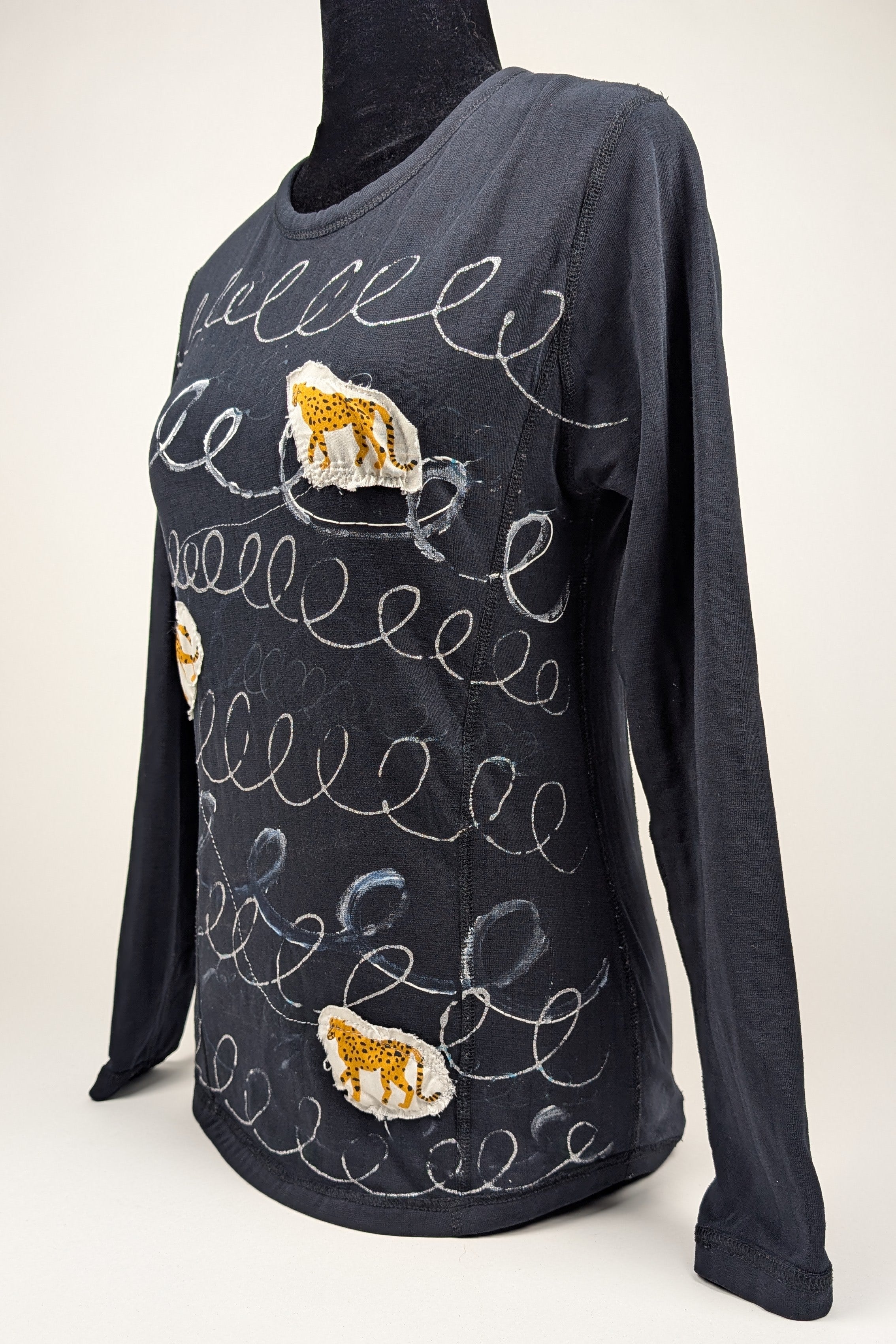 Black Paint and Patchwork Constance Wilde Upcycled Long Sleeve Top