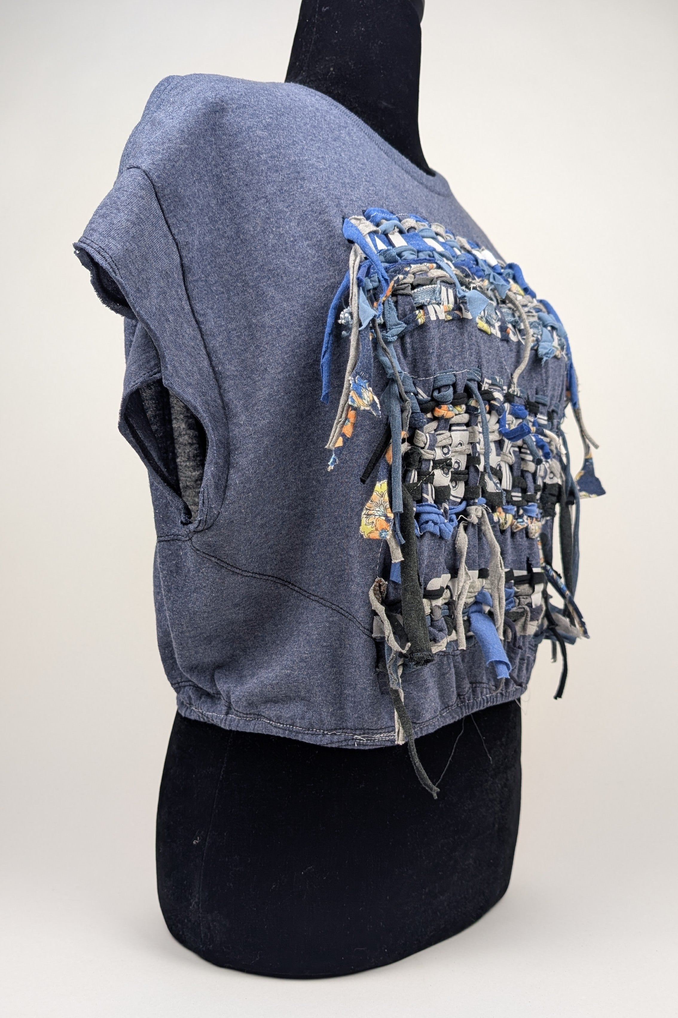 Blue w/ Grey Patchwork Constance Wilde Upcycled Cropped Top