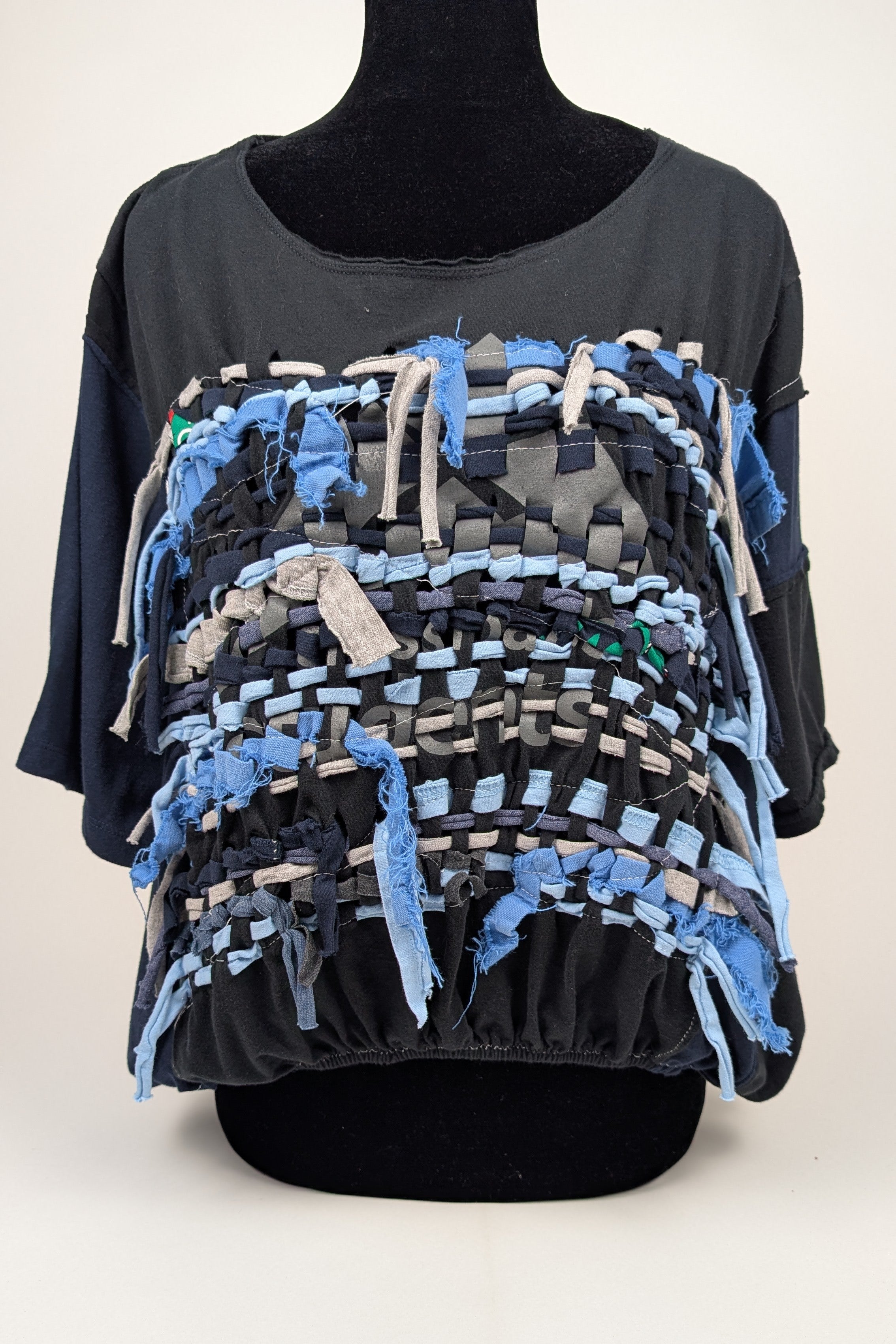 Black Blue Woven Constance Wilde Upcycled Cropped Top