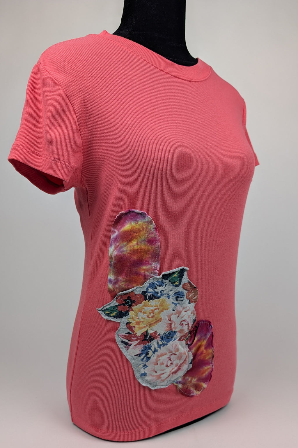 Pink Ribbed Patchwork Constance Wilde Upcycled Short Sleeve Top