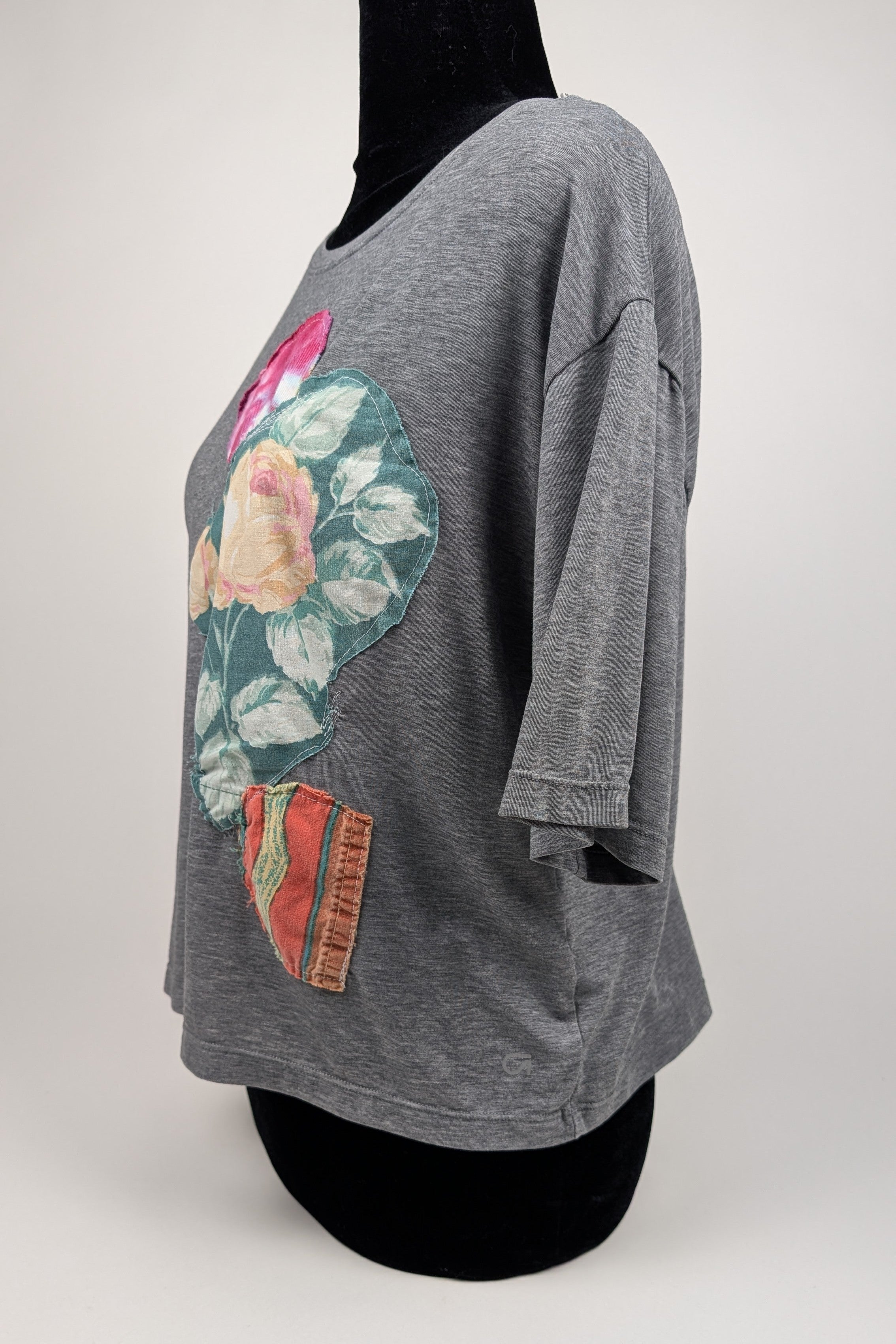 Grey Patchwork Constance Wilde Upcycled Short Sleeve Top