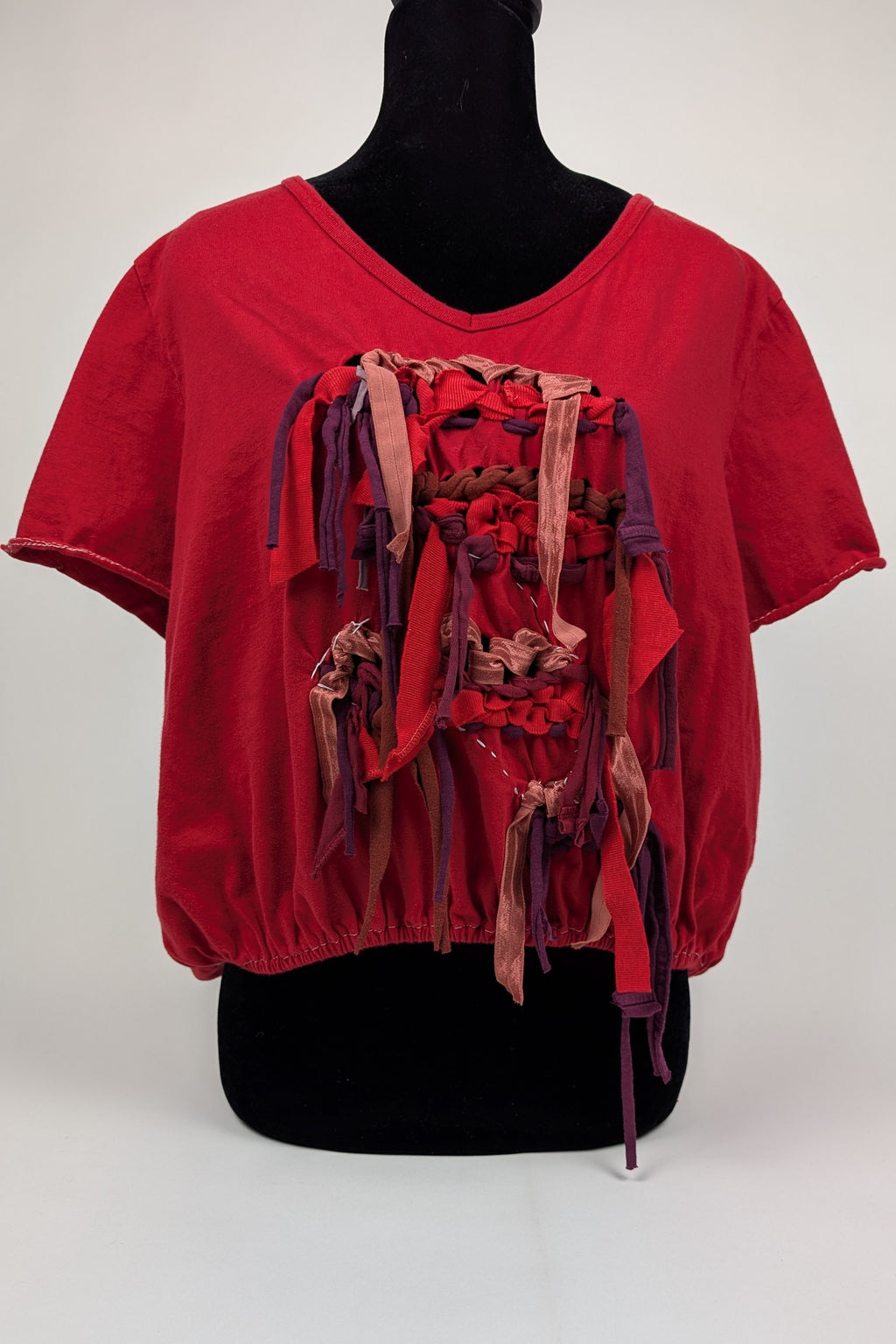 Red Woven Constance Wilde Upcycled Cropped Top