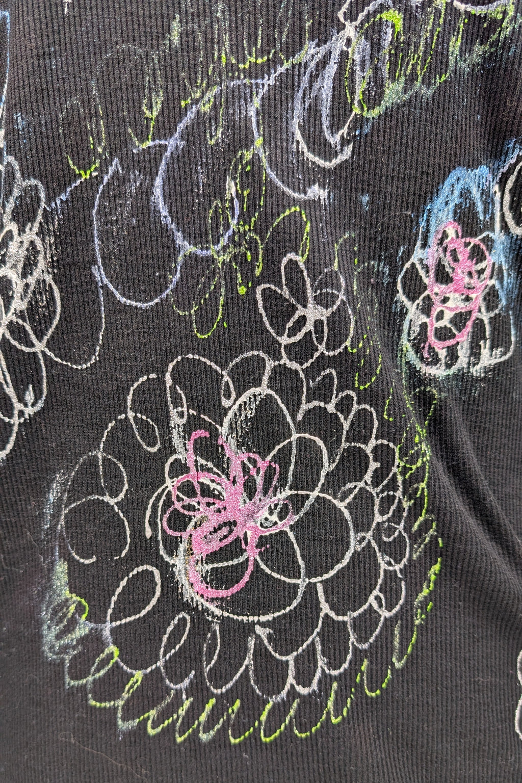 Black Ribbed Painted Constance Wilde Upcycled Long Sleeve Top