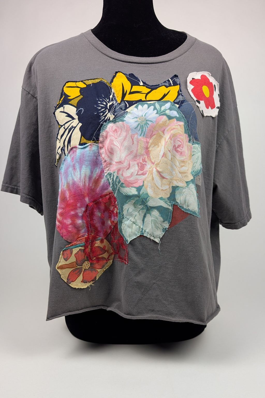 Grey Patchwork Constance Wilde Upcycled Short Sleeve Top