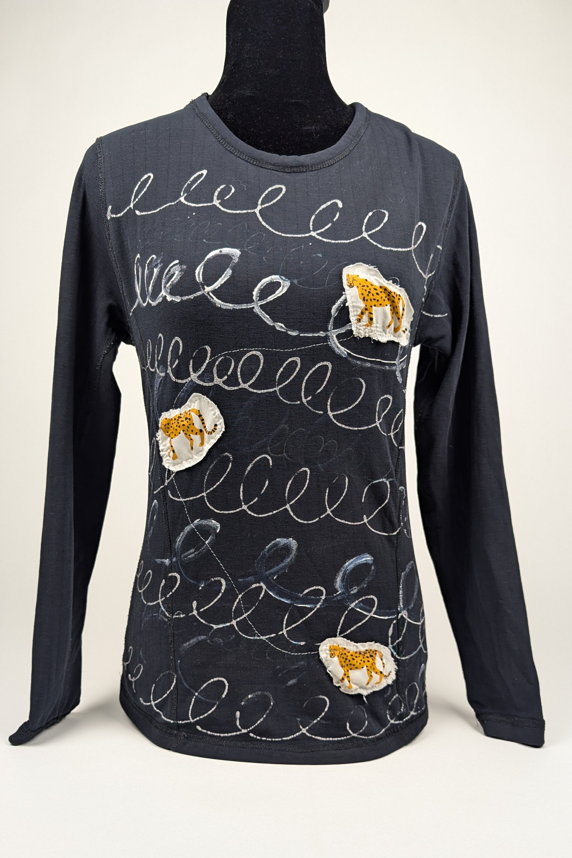 Black Paint and Patchwork Constance Wilde Upcycled Long Sleeve Top