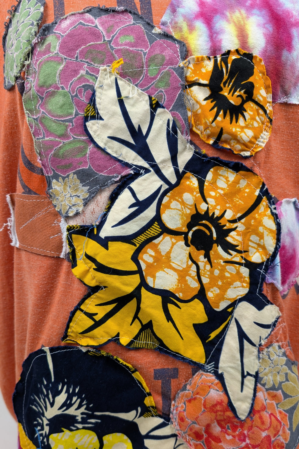 Orange Patchwork Constance Wilde upcycled Short Sleeve Top