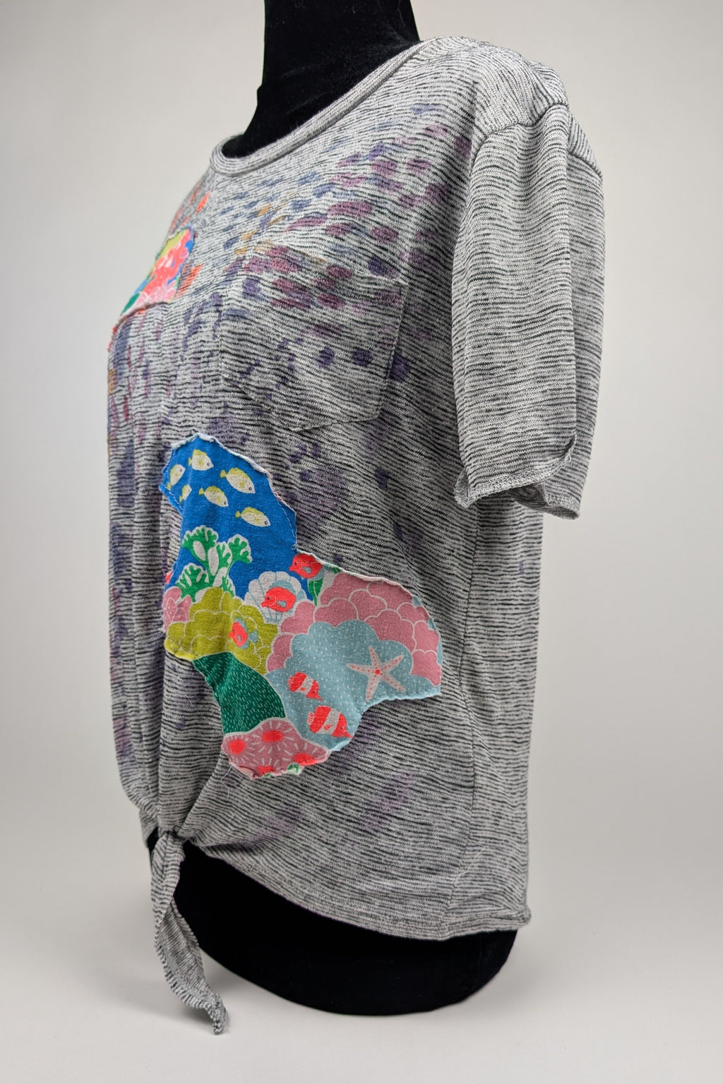 Grey Paint and Patchwork Constance Wilde Upcycled Short Sleeve Top