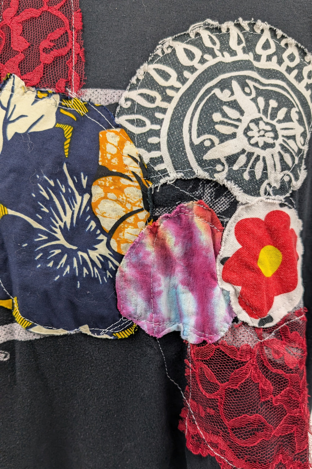 Black Patchwork Constance Wilde Upcycled Short Sleeve Top