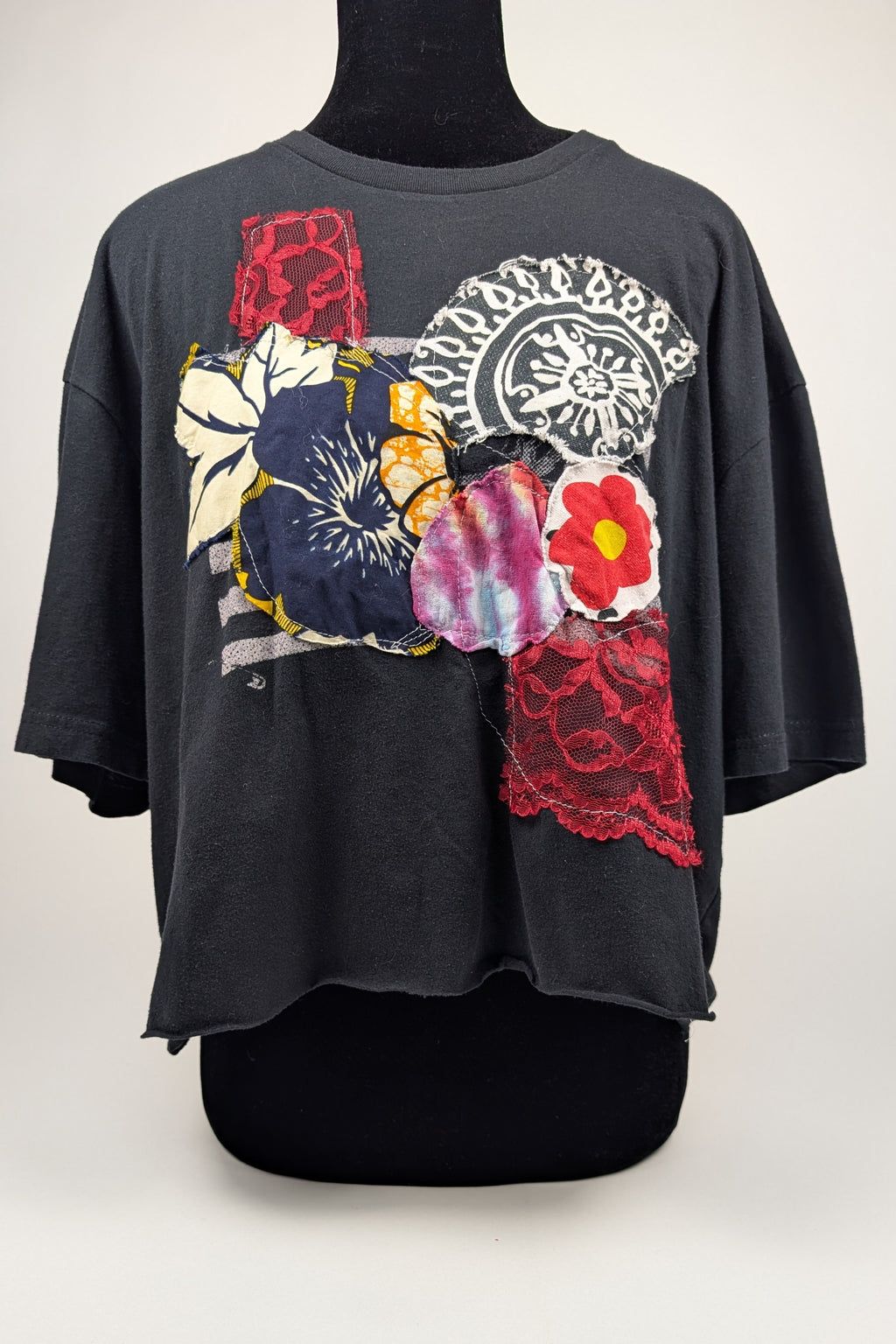 Black Patchwork Constance Wilde Upcycled Short Sleeve Top