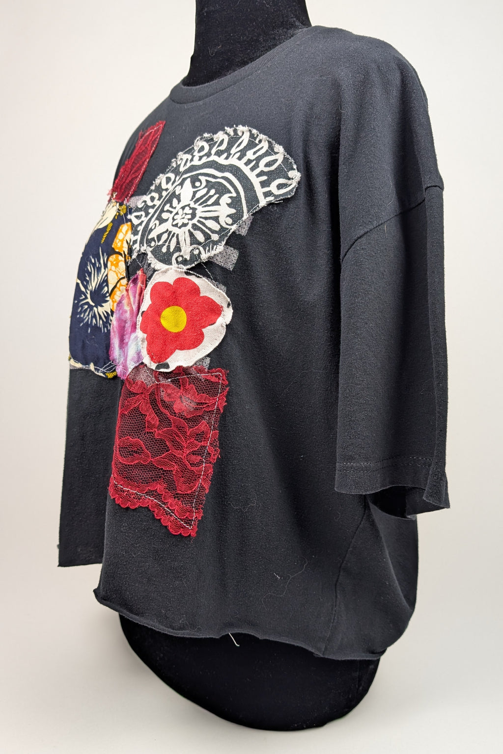 Black Patchwork Constance Wilde Upcycled Short Sleeve Top