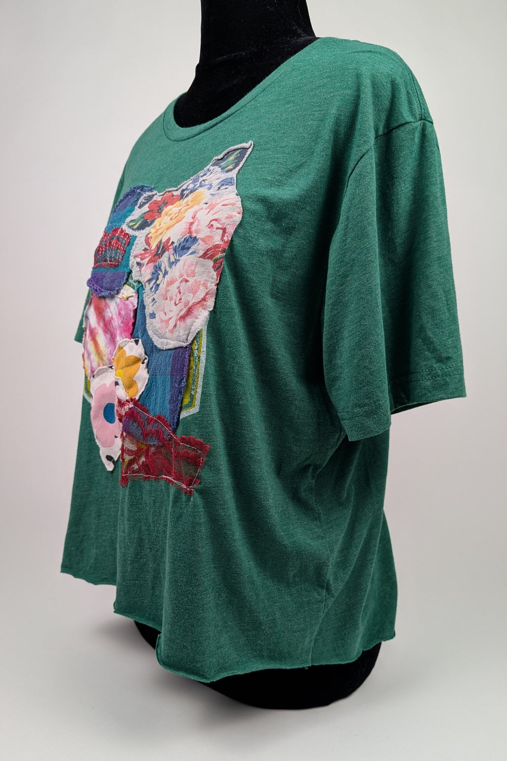 Green Patchwork Constance Wilde Upcycled Short Sleeve Top