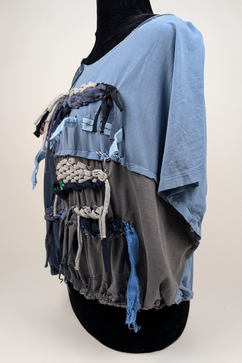 Blue Navy Woven Constance Wilde Upcycled Cropped Top