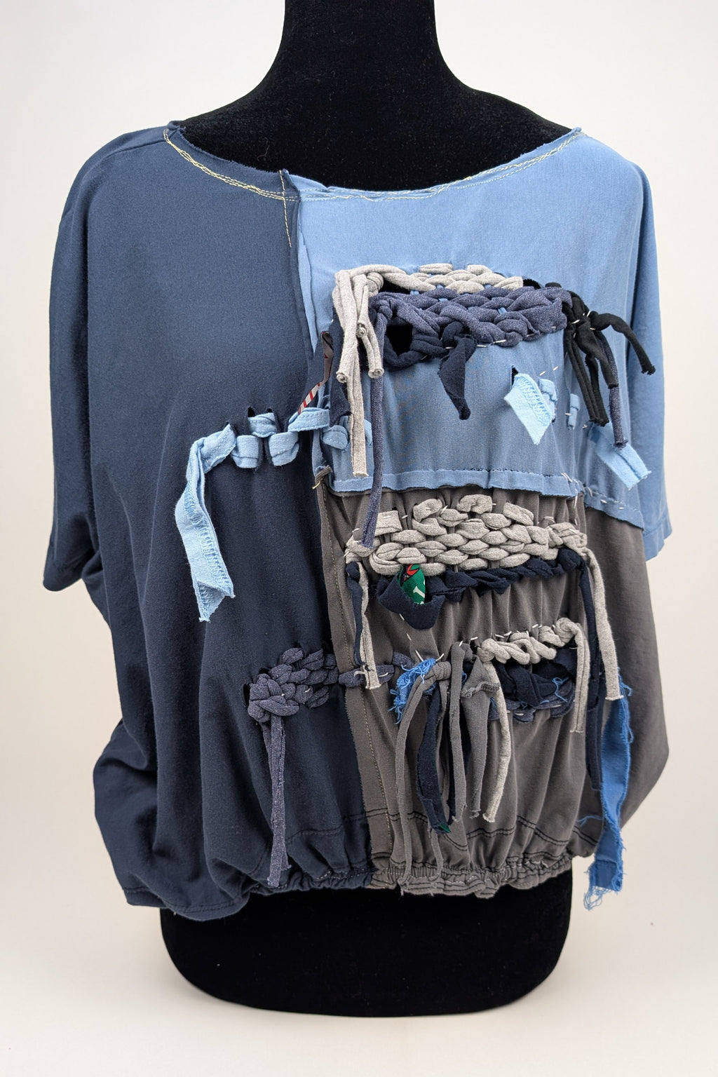 Blue Navy Woven Constance Wilde Upcycled Cropped Top