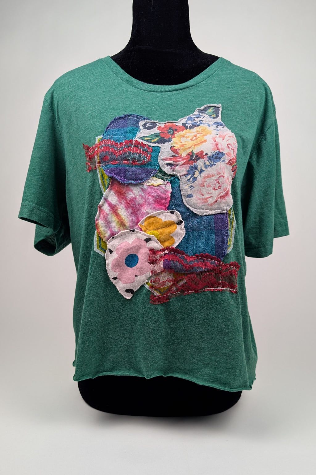 Green Patchwork Constance Wilde Upcycled Short Sleeve Top