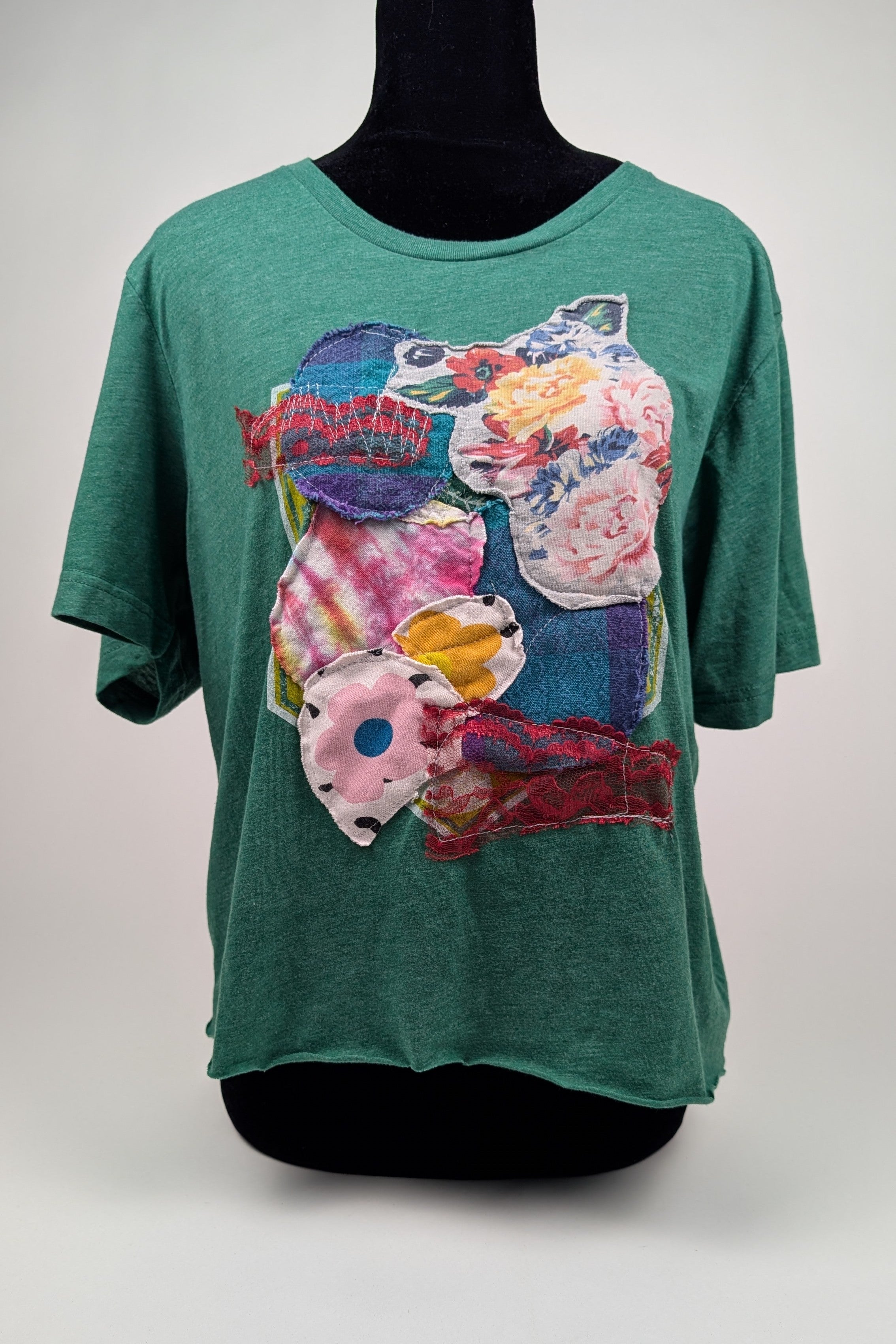 Green Patchwork Constance Wilde Upcycled Short Sleeve Top