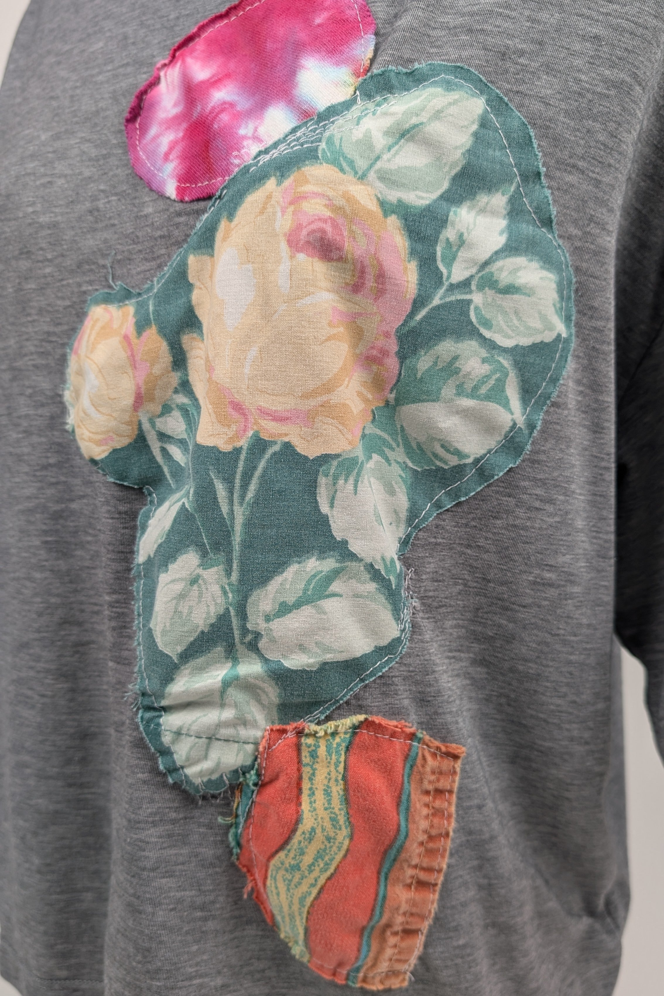 Grey Patchwork Constance Wilde Upcycled Short Sleeve Top